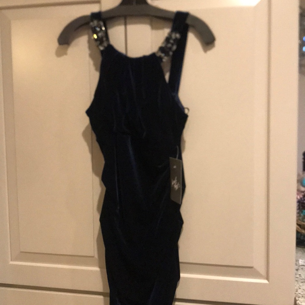 Navy blue velvet cocktail dress